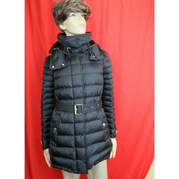 $1150 BURBERRY HARROWDEN BLUE HOODED BELTED QUILTED DOWN PARKA COAT JACKET L - Picture 3 of 12